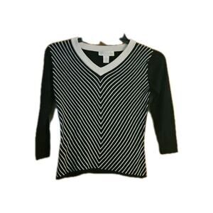 Doncaster Sweater Women XS Black& White Striped 80%Silk Black 3/4 Sleeves&Back